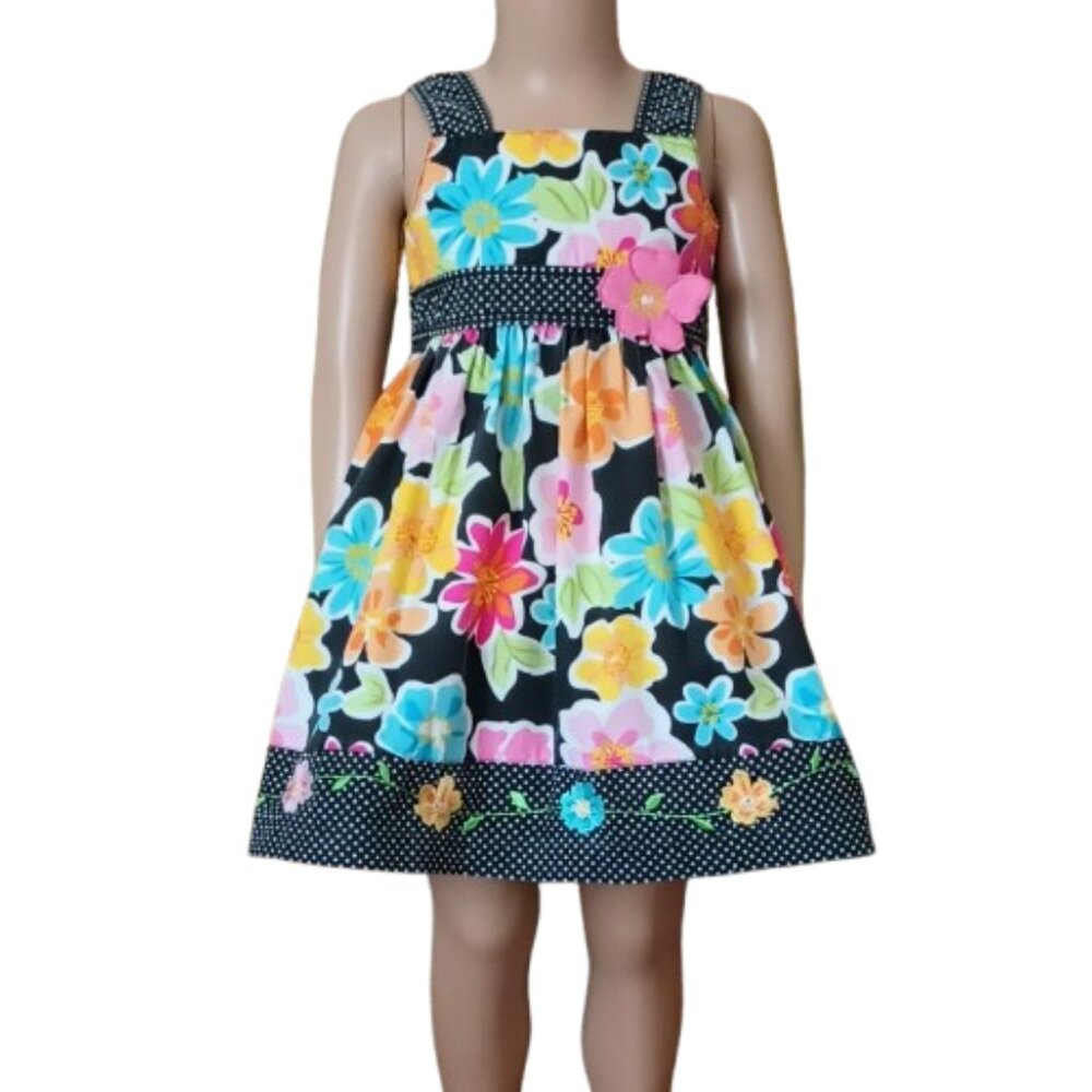 Blueberi Boulevard Floral Polka Dot Dress 4 Embroidered Hem Applique Flower